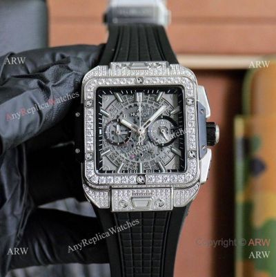 Luxury Copy Hublot Square Bang Unico Diamond-Paved 48mm Watch OS Quartz Movement